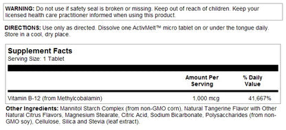 B-12 Methylcobalamin 1,000mcg 90MicroTabs Tangerine by Kal