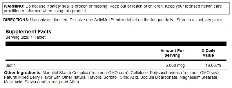 Biotin 5,000mcg 100MicroTabs by Kal