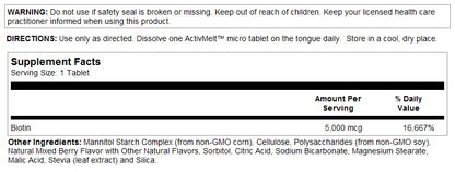 Biotin 5,000mcg 100MicroTabs by Kal