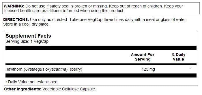 Hawthorn Berry Organic 425mg 100VegCaps by Solaray