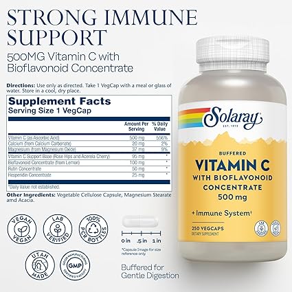 Buffered Vitamin C with Bioflavonoids 500mg 250VegCaps by Solaray