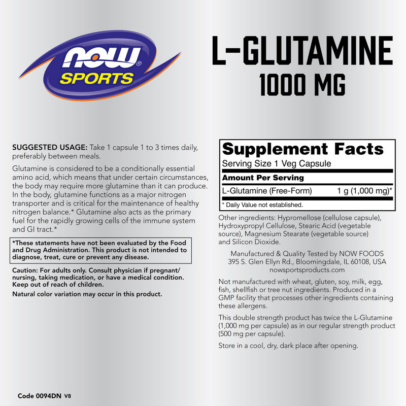 L-Glutamine 1,000mg 120VegCaps by Now