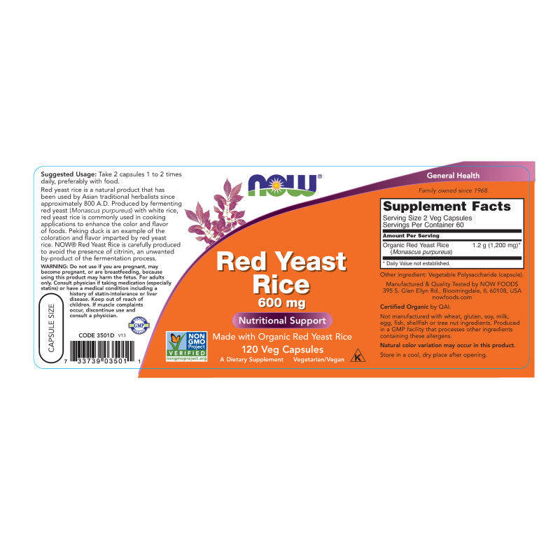 Red Yeast Rice 600mg 120VegCaps by Now