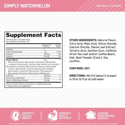 Amino Energy Natural Watermelon 25svg by Optimum Nutrition