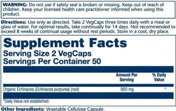 Echinacea Purpurea Organic 450mg 100VegCaps by Solaray