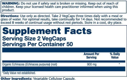 Echinacea Purpurea Organic 450mg 100VegCaps by Solaray