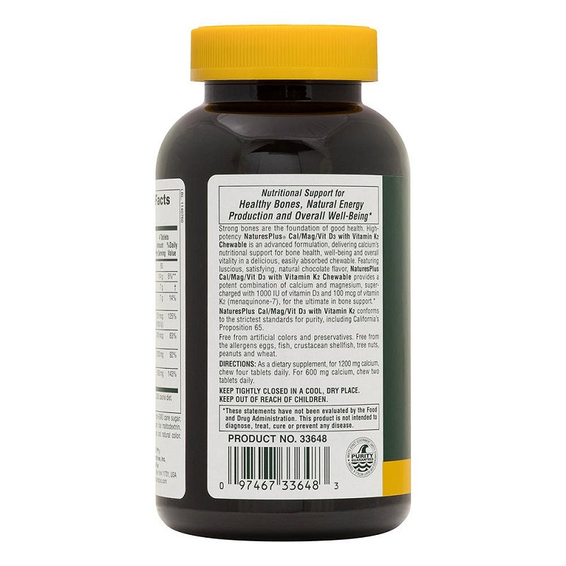 Cal/Mag/Vitamin D3 with K2 60 Chewables Chocolate by NaturesPlus