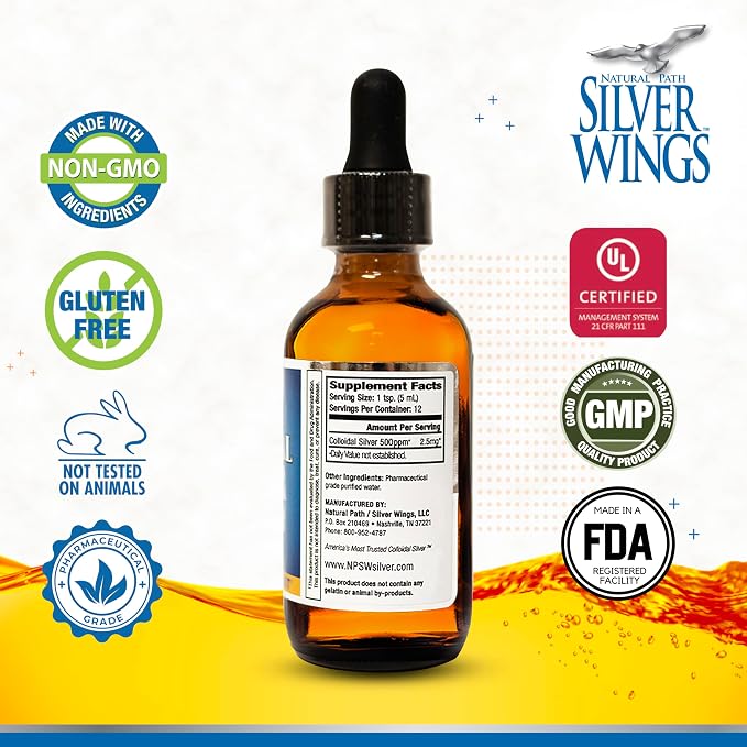 Colloidal Silver 500PPM 2oz Dropper by Natural Path Silver Wings