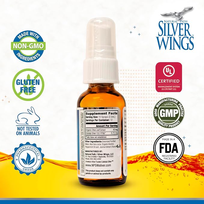 Colloidal Silver with Olive Leaf Spray by Natural Path Silver Wings