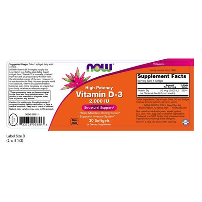 Vitamin D-3 2,000 IU 30sg by Now