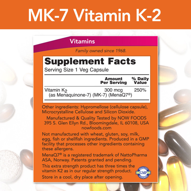 MK-7 Vitamin K-2 300mcg 60VegCaps by Now