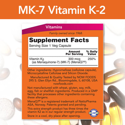 MK-7 Vitamin K-2 300mcg 60VegCaps by Now