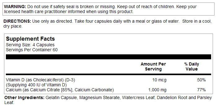 Calcium Citrate with D3 1,000mg 240caps by Solaray