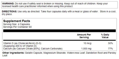 Calcium Citrate with D3 1,000mg 240caps by Solaray