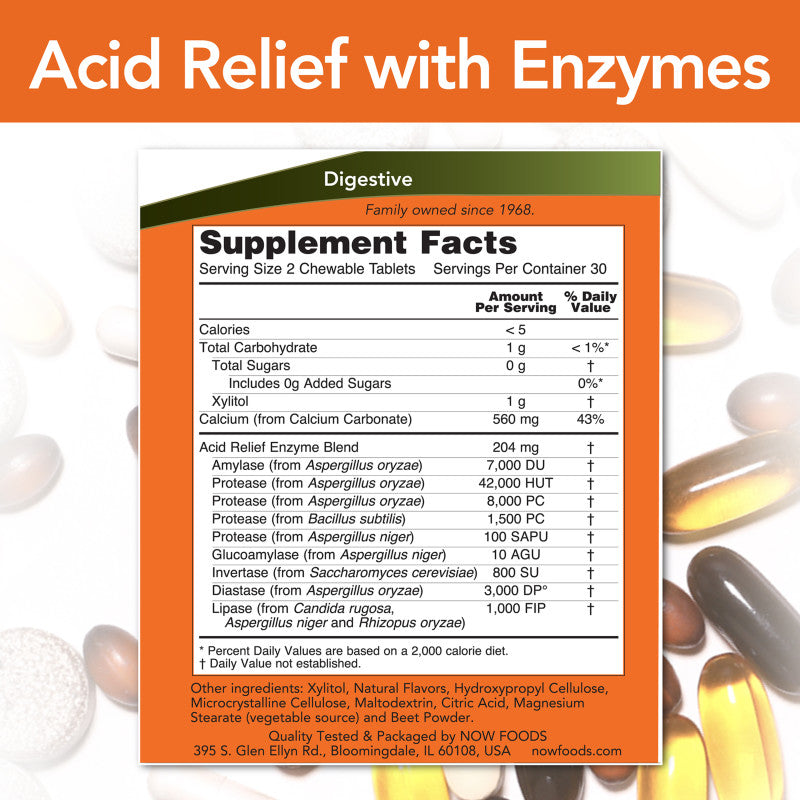 Acid Relief with Enzymes 60 Chewables by Now