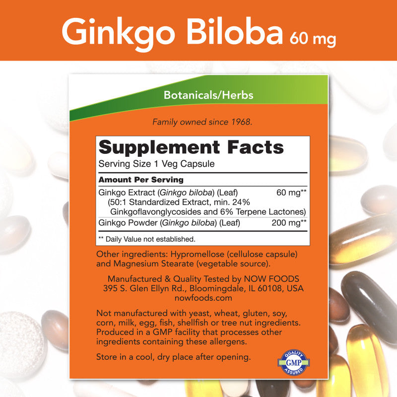 Ginkgo Biloba 60mg 60VegCaps by Now
