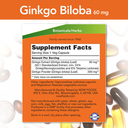 Ginkgo Biloba 60mg 60VegCaps by Now