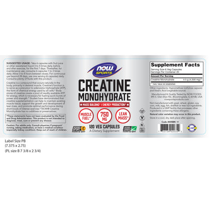 Creatine Monohydrate 750mg 120VegCaps by Now
