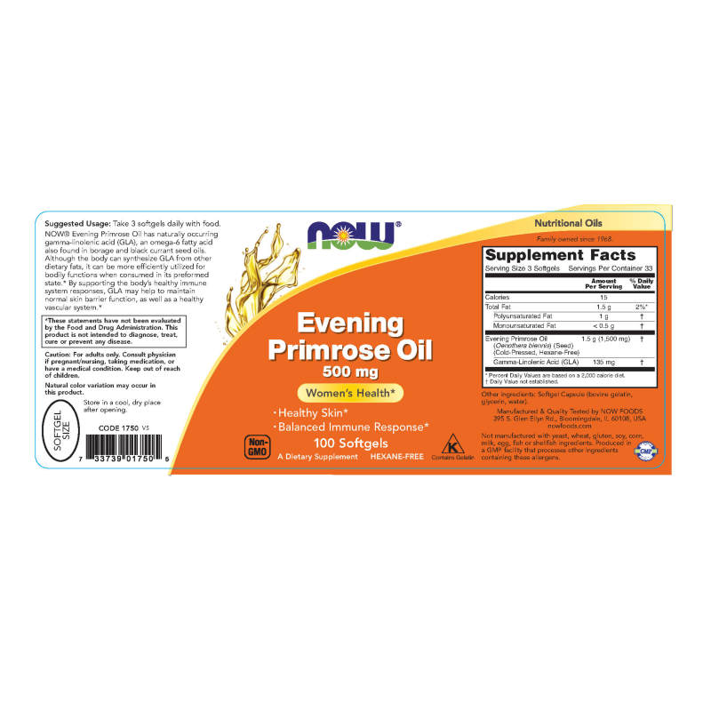 Evening Primrose Oil 500mg 100sg by Now