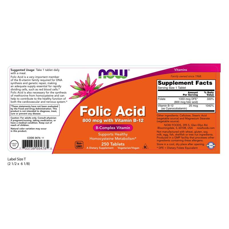 Folic Acid 800mcg 250tabs by Now