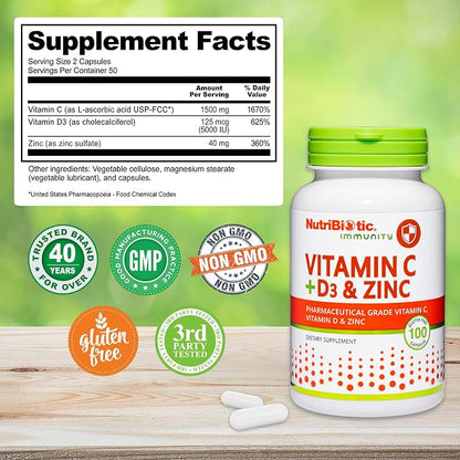 Vitamin C D3 & Zinc Capsules by Nutribiotic
