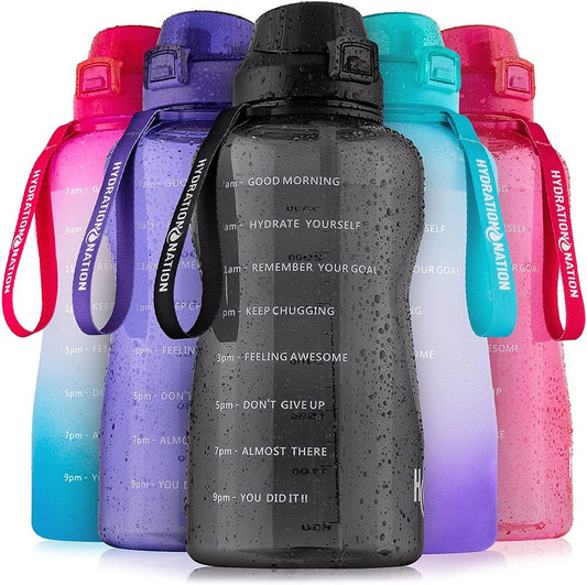 Gallon Bottle with Straw & Time Marker Black by Hydration Nation