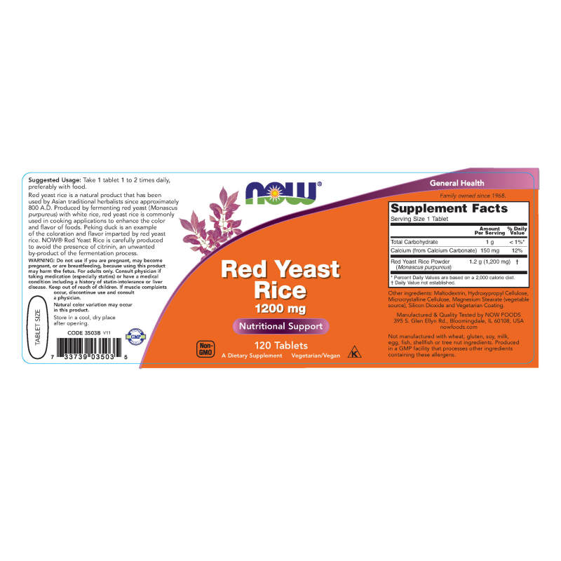 Red Yeast Rice 1,200mg 120tabs by Now