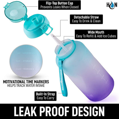 Gallon Bottle with Straw & Time Marker Ombre Blue by Hydration Nation