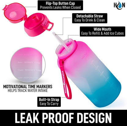 Gallon Bottle with Straw & Time Marker Ombre Pink by Hydration Nation