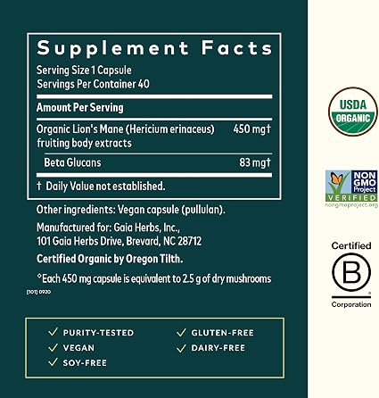 Lion's Mane Mushroom Capsules by Gaia Herbs