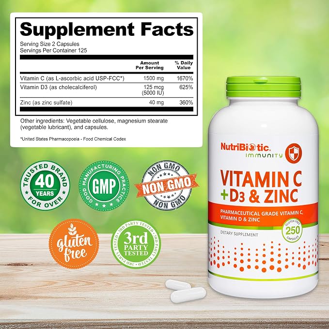 Vitamin C D3 & Zinc Capsules by Nutribiotic