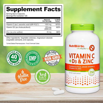 Vitamin C D3 & Zinc Capsules by Nutribiotic