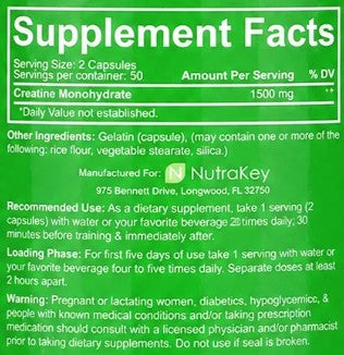 Creatine Monohydrate Capsules by Nutrakey