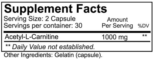 Acetyl L Carnitine 1000mg Capsules by Nutrakey