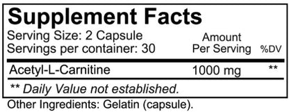 Acetyl L Carnitine 1000mg Capsules by Nutrakey