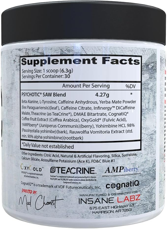 Psychotic Saw Preworkout Blue Raspberry by Insane Labz