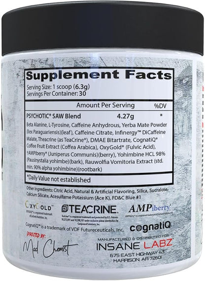 Psychotic Saw Preworkout Blue Raspberry by Insane Labz