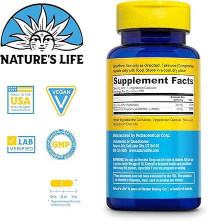 Zinc 30mg Capsules by Nature's Life