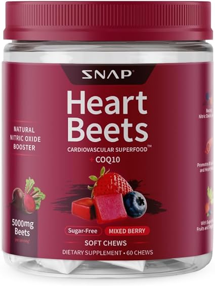 Heart Beets CoQ10 Mixed Berry Soft Chews by Snap Supplements