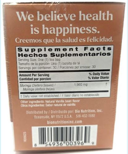 Vanilla Moringa Tea Bags by Bio Nutrition