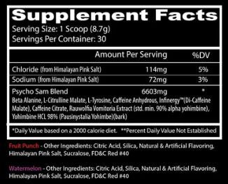 Psycho Sam PreWorkout Powder Watermelon by Insane Labz