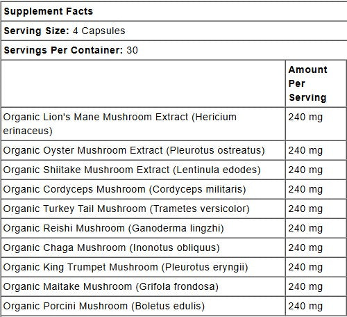 10 Mushroom Blend Organic Capsules by Nature's Fusions