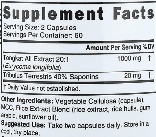 Tongkat Ali Extract with Tribulus Capsules by Nature's Fusions