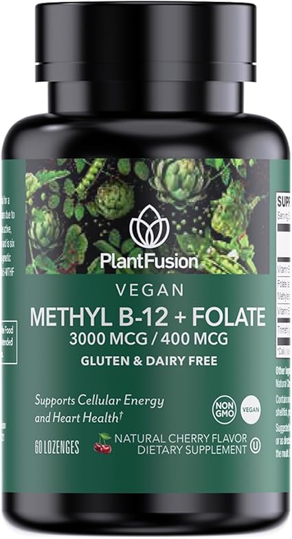 Vegan Methyl B12 3000mcg + Folate 400mcg Cherry Lozenges by Plant Fusion
