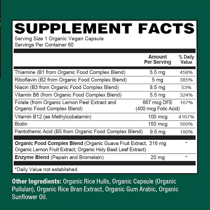 Organic Vegan B-Complex Capsules by Plant Fusion