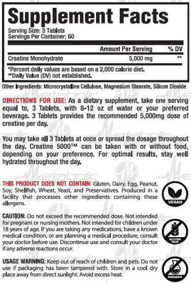 Creatine 5000 Tablets by Metabolic Nutrition