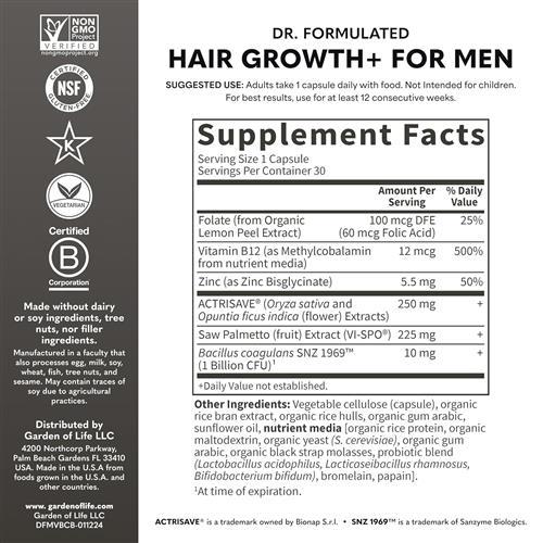Hair Growth+ Capsules for Men by Garden of Life