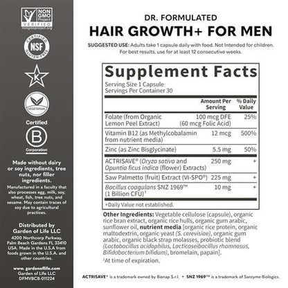 Hair Growth+ Capsules for Men by Garden of Life