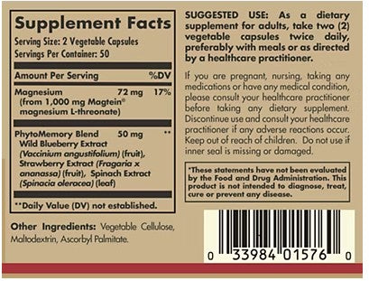 Magtein Magnesium L-Threonate Capsules by Solgar