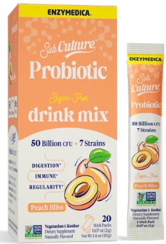 Probiotic Sugar Free Drink Mix Peach Powder Packets by Enzymedica